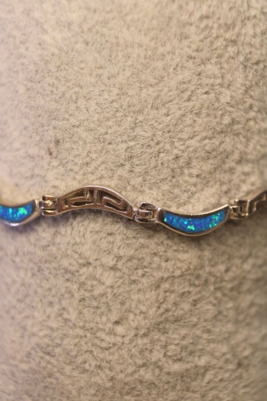 Strieborný polopevný náramok striedavý vzor s modrým opálom, rhodium, 19,5 cm, 10,27g, 925/1000