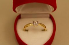 Prsteň - číry zirkón - kombinované zlato - 14K