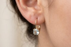 Náušnice-  modrý Topás- patent- žlté zlato- 14 karátov