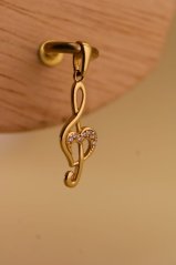 Zlatý prívesok - Husľový kľúč - Zirkóny - Žlté zlato - 14k