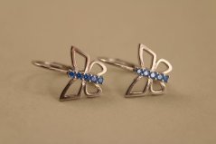 Náušnice-motýliky-modré zirkóny-patent-rhodium-striebro