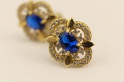 Náušnice šrúbky- modrý zirkón- žlté zlato-14 karátov