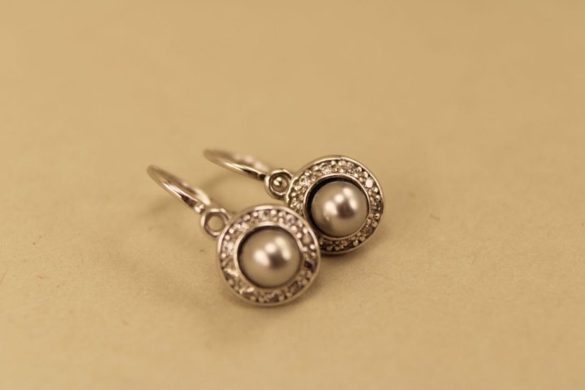 Strieborné náušnice, syntetická perla a číre zirkóny, 1,33g 925/1000
