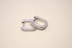 Strieborné rhodiované náušnice, obdĺžnikový tvar s čírymi zirkónmi, kĺbové zapínanie, 2,22 g, 925/1000