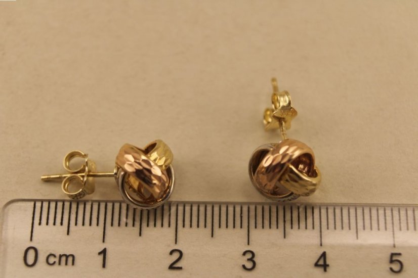 Náušnice-kĺbko-puzetky- viacfarebné zlato- 14 karátov