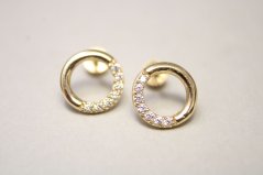 Náušnice- tvar kruh-žlté zlato-číre zirkóny-šrubovačky-14 karátov