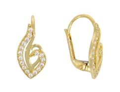 Naušnice- vlnitý tvar- číre zirkóny- patent- žlté zlato- 14 karátov