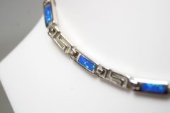 Náhrdelník-grécky vzor-modrý opál- rhodium-striebro