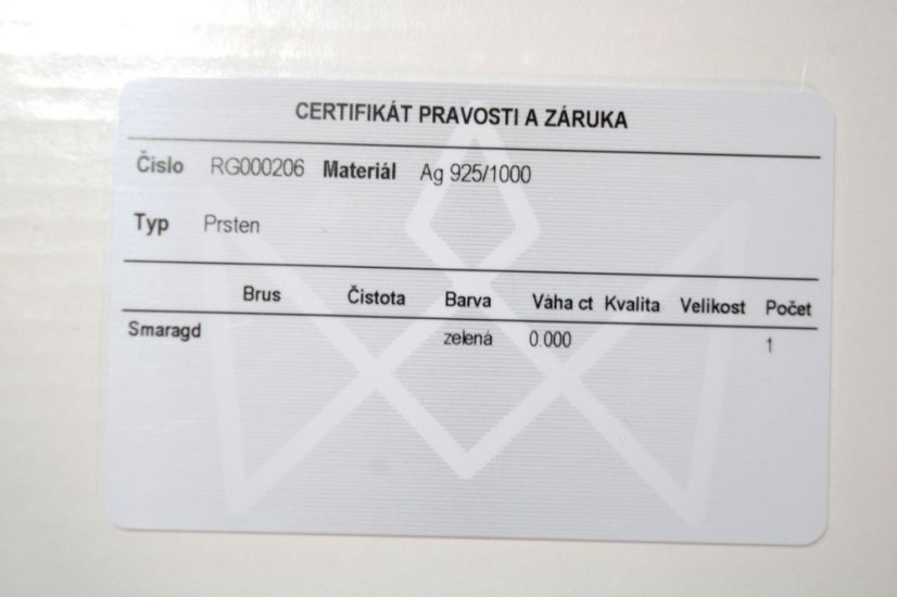Prsteň-smaragd-číre zirkóny-rhodium-striebro