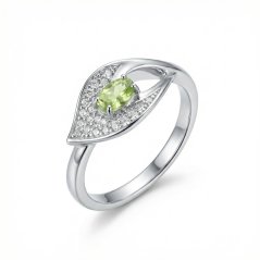Prsteň- zelený Olivín- číre zirkóny- rhódiované striebro