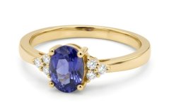 Prsteň- zafír 0,90ct- diamanty 0,05ct- žlté zlato- 14 karátov