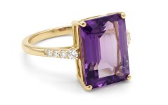Prsteň-žlté zlato-drahokam (Ametyst) - číre zirkóny-14 karátov