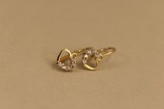 Náušnice - srdiečka - číry zirkón - brizúra - žlté zlato - 14K