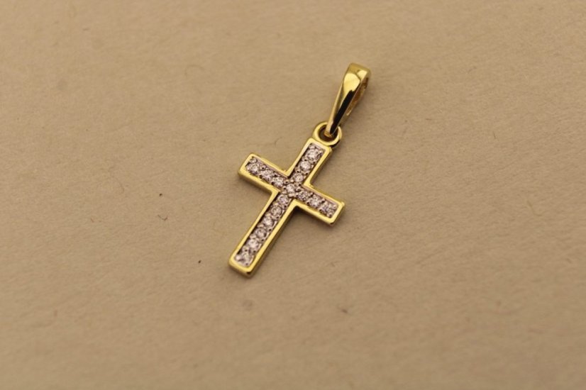 Prívesok- krížik- diamanty- žlté zlato- 14 karátov