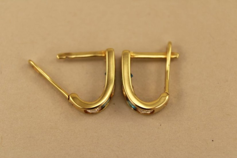 Zlaté dámske náušnice - Francúzke zapínanie - Zirkóny - 14k - Žlté zlato