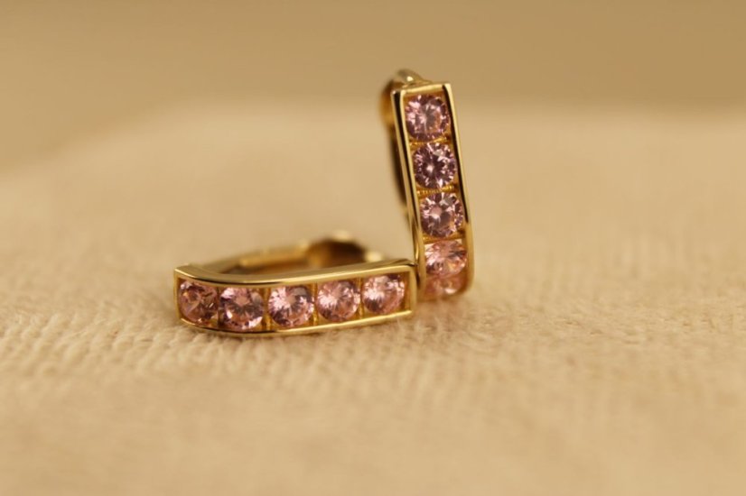 Zlaté dámske náušnice - Klasický patent - Zirkóny - 14k - Žlté zlato