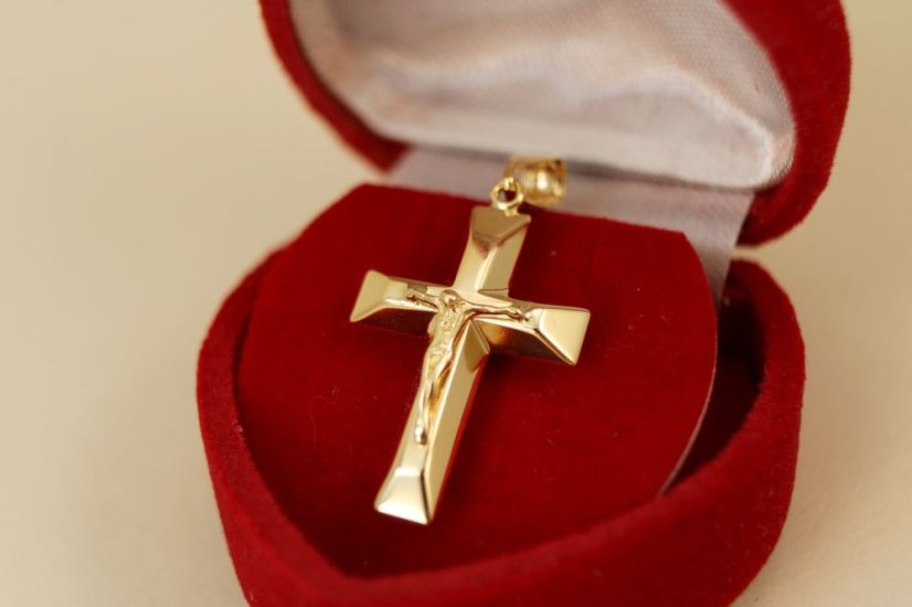 Prívesok-Kríž s Ježišom-Žlté zlato-14k