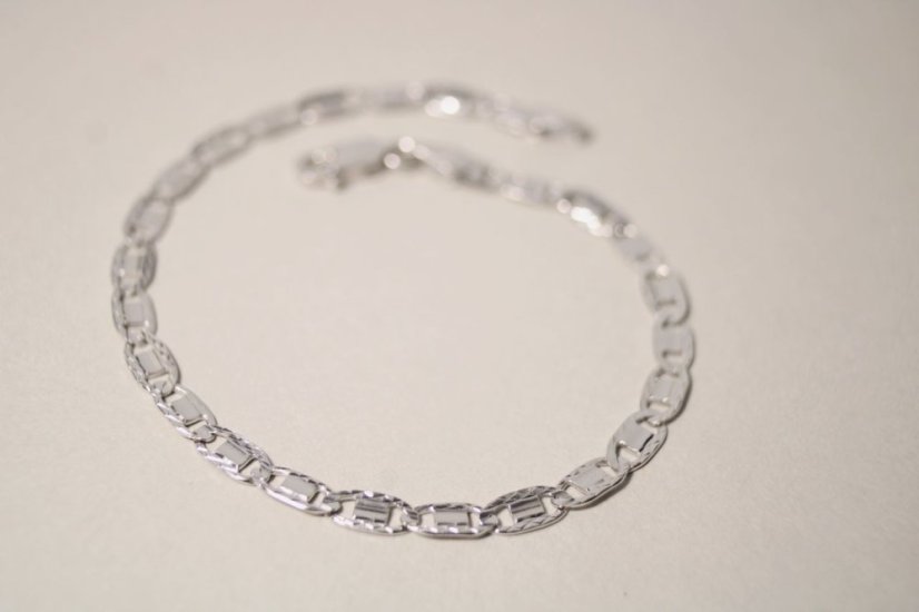Strieborný náramok úzke vzorované platničky, rhodium, 18,5/20cm, 3,05 g 925/1000