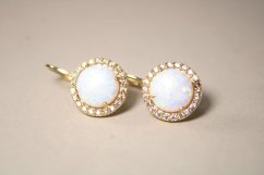Náušnice- opál- číre zirkóny- patent- žlté zlato- 14 karátov