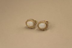 Náušnice- biely opál- zirkóny- puzetky- žlté zlato- 14 karátov