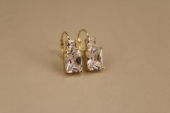 Náušnice- číre kamene- patent- pozlátené striebro- 925/1000