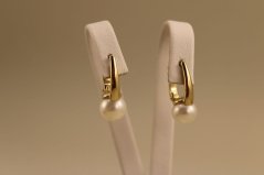 Náušnice - biele perly - francúzsky patent - žlté zlato - 14K