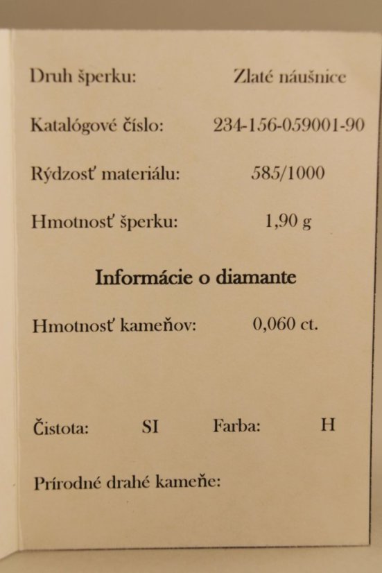 Náušnice-diamanty 0,060 ct-H/Si-žlté zlato-puzetky-14 karátov