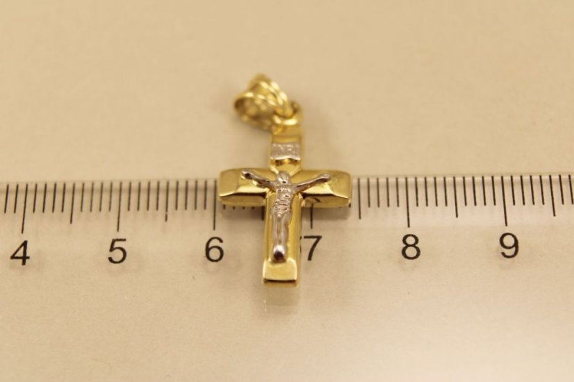 Zlatý prívesom kríž, kombinácia žlté a biele zlato, 1,04g 14k 585/1000