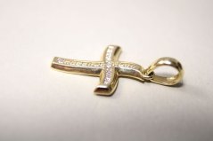 Prívesok- krížik- číre zirkóny- žlté zlato- 14 karátov