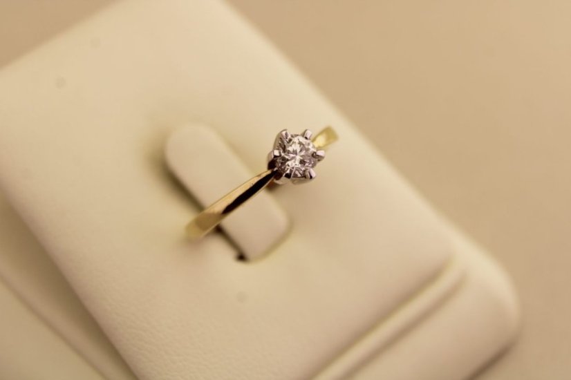 Zlatý prsteň - Solitaire briliant - 14k - Žlté zlato