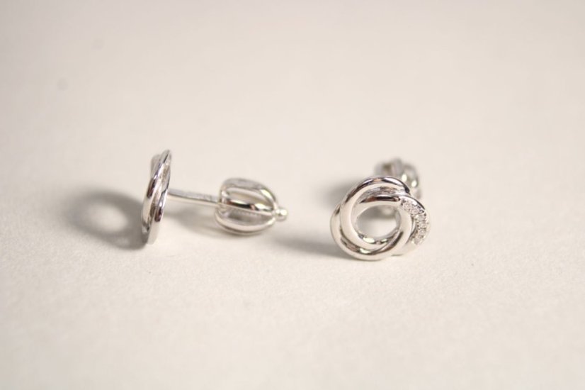 Zlaté náušnice s diamantmi 0,02 ct G-H/Si, biele zlato, šrúbky, 1,45 g, 14K 585/1000