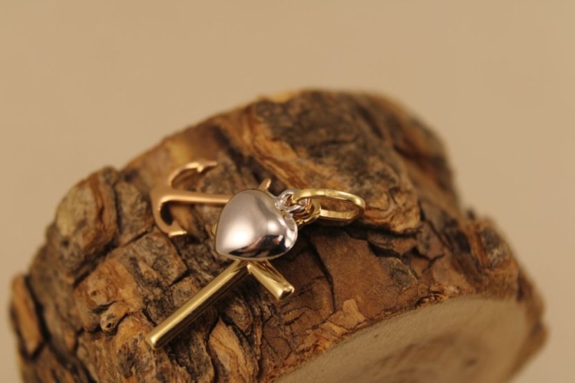 Prívesok -srdce- kotva- kríž- kombinované zlato-14 karátov