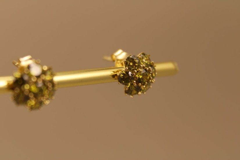 Zlaté náušnice, žlté zlato, zelený zirkón 1,75g 14k 585/1000