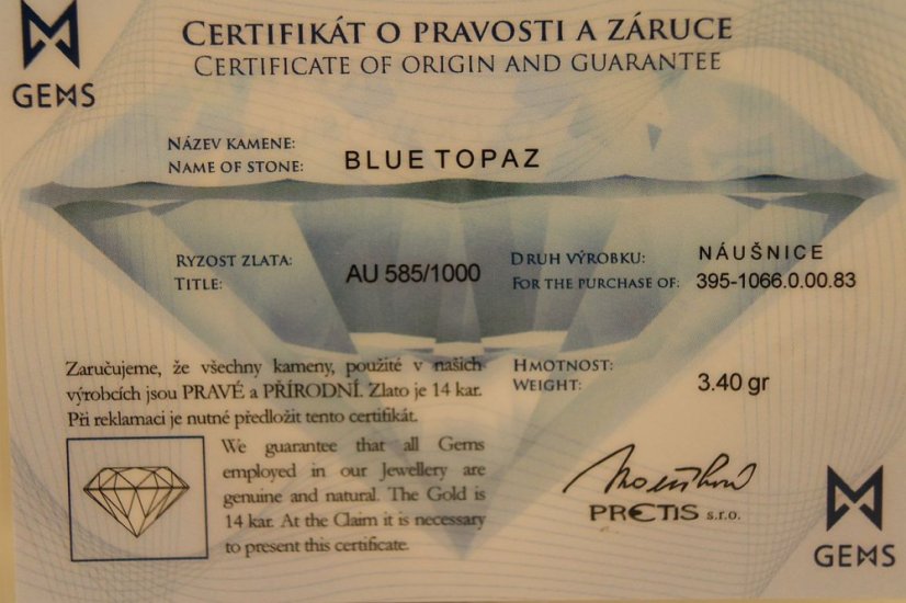 Náušnice - Topás - číre zirkóny - biele zlato - 14 karátov