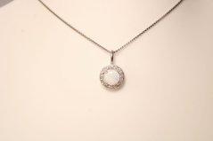 Strieborný náhrdelník so syntetickým opálom a zirkónmi, rhodium, 45-50 cm, 2,25 g, 925/1000