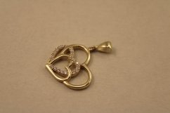 Prívesok- prepletené srdcia- číre zirkóny- žlté zlato- 14 karátov