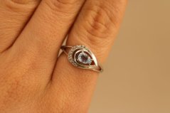 Prsteň - modrý Topás - číre zirkóny - rhodium - striebro