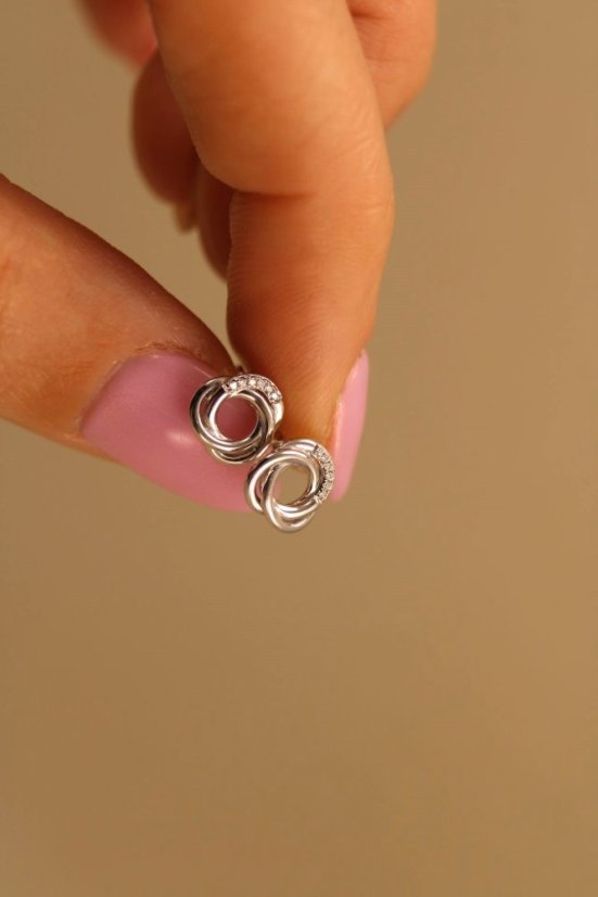 Zlaté náušnice - diamanty 0,02 ct -  G-H/Si - biele zlato - šrúbky - 14K