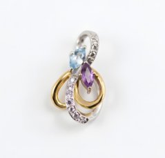 Prívesok-Topás-Ametyst-číre zirkóny-rhodium-kombinované striebro