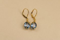 Náušnice - visiace - modrý zirkón - patent - pozlátené striebro