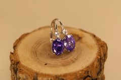 Náušnice-fialový kameň-patent-rhodium-striebro