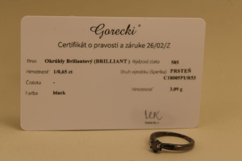 Zlatý prsteň s rutheniom a čiernym diamantom 0,65 ct - 14 karátov