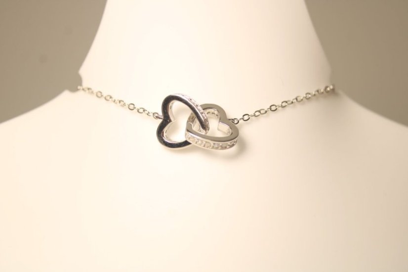 Strieborný náhrdelník prepojené srdcia číre zirkóny, rhodium, 43-46 cm, 3,09 g, 925/1000