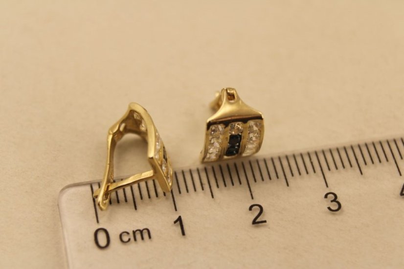 Náušnice -číre-čierne- zirkóny- francúzsky patent- žlté zlato- 14K