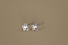 Náušnice - motýľ - číre/modré zirkóny - biele zlato - brizúra -14 karátov