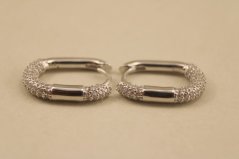 Oválne náušnice-číre zirkóny-zacvakávacie-rhodium-striebro