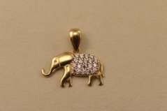 Prívesok- sloník- číre zirkóny- viacfarebné zlato- 14 karátov