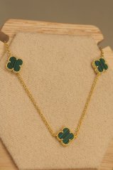 Celebritka - ďatelinka - zelený malachit - pozlátené striebro