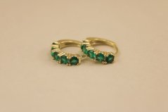 Náušnice- kruhy- zelené zirkóny- kĺb- pozlátené striebro- 925/1000