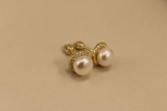 Náušnice - kultivované perly - číre zirkóny - šrúbky - pozlátené striebro